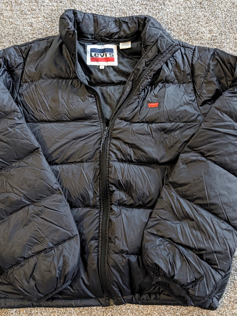 Levi's Black Quilted Puffer Jacket with Red Logo
